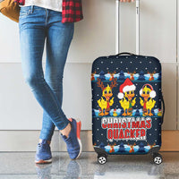 Funny Duck Characters Christmas Quacker Quote Luggage Cover with Navy Tree Pattern Design - Wonder Print Shop