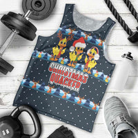 Funny Duck Characters Christmas Quacker Quote Men Tank Top with Navy Tree Pattern Design - Wonder Print Shop