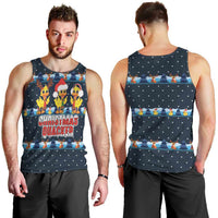 Funny Duck Characters Christmas Quacker Quote Men Tank Top with Navy Tree Pattern Design - Wonder Print Shop