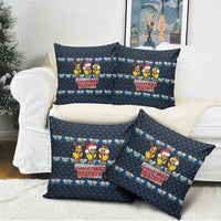 Funny Duck Characters Christmas Quacker Quote Pillow Cover with Navy Tree Pattern Design - Wonder Print Shop