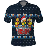 Funny Duck Characters Christmas Quacker Quote Polo Shirt with Navy Tree Pattern Design - Wonder Print Shop