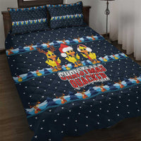 Funny Duck Characters Christmas Quacker Quote Quilt Bed Set with Navy Tree Pattern Design - Wonder Print Shop