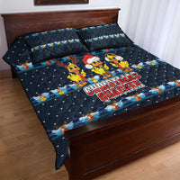 Funny Duck Characters Christmas Quacker Quote Quilt Bed Set with Navy Tree Pattern Design - Wonder Print Shop