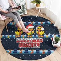 Funny Duck Characters Christmas Quacker Quote Round Carpet with Navy Tree Pattern Design - Wonder Print Shop