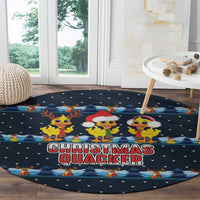 Funny Duck Characters Christmas Quacker Quote Round Carpet with Navy Tree Pattern Design - Wonder Print Shop