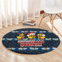 Funny Duck Characters Christmas Quacker Quote Round Carpet with Navy Tree Pattern Design - Wonder Print Shop