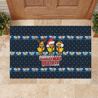 Funny Duck Characters Christmas Quacker Quote Rubber Doormat with Navy Tree Pattern Design - Wonder Print Shop