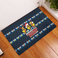 Funny Duck Characters Christmas Quacker Quote Rubber Doormat with Navy Tree Pattern Design - Wonder Print Shop
