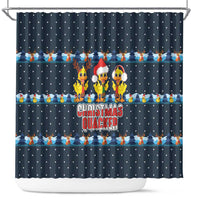 Funny Duck Characters Christmas Quacker Quote Shower Curtain with Navy Tree Pattern Design - Wonder Print Shop
