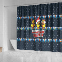 Funny Duck Characters Christmas Quacker Quote Shower Curtain with Navy Tree Pattern Design - Wonder Print Shop