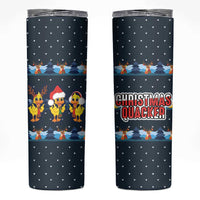 Funny Duck Characters Christmas Quacker Quote Skinny Tumbler with Navy Tree Pattern Design - Wonder Print Shop