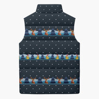 Funny Duck Characters Christmas Quacker Quote Sleeveless Puffer Jacket with Navy Tree Pattern Design - Wonder Print Shop