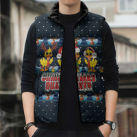 Funny Duck Characters Christmas Quacker Quote Sleeveless Puffer Jacket with Navy Tree Pattern Design - Wonder Print Shop