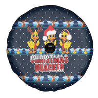 Funny Duck Characters Christmas Quacker Quote Spare Tire Cover with Navy Tree Pattern Design - Wonder Print Shop