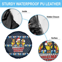 Funny Duck Characters Christmas Quacker Quote Spare Tire Cover with Navy Tree Pattern Design - Wonder Print Shop