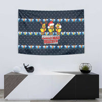 Funny Duck Characters Christmas Quacker Quote Tapestry with Navy Tree Pattern Design - Wonder Print Shop