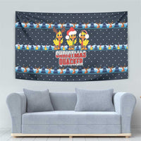 Funny Duck Characters Christmas Quacker Quote Tapestry with Navy Tree Pattern Design - Wonder Print Shop