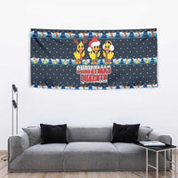 Funny Duck Characters Christmas Quacker Quote Tapestry with Navy Tree Pattern Design - Wonder Print Shop