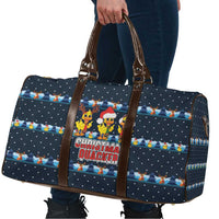 Funny Duck Characters Christmas Quacker Quote Travel Bag with Navy Tree Pattern Design - Wonder Print Shop