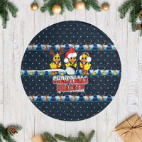 Funny Duck Characters Christmas Quacker Quote Tree Skirt with Navy Tree Pattern Design - Wonder Print Shop