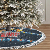 Funny Duck Characters Christmas Quacker Quote Tree Skirt with Navy Tree Pattern Design - Wonder Print Shop