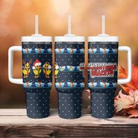 Funny Duck Characters Christmas Quacker Quote Tumbler With Handle with Navy Tree Pattern Design - Wonder Print Shop