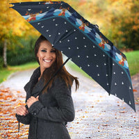 Funny Duck Characters Christmas Quacker Quote Umbrella with Navy Tree Pattern Design - Wonder Print Shop