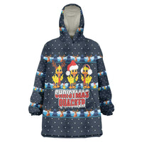 Funny Duck Characters Christmas Quacker Quote Wearable Blanket Hoodie with Navy Tree Pattern Design - Wonder Print Shop