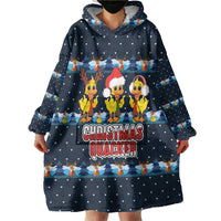 Funny Duck Characters Christmas Quacker Quote Wearable Blanket Hoodie with Navy Tree Pattern Design - Wonder Print Shop