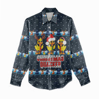 Funny Duck Characters Christmas Quacker Quote Women Casual Shirt with Navy Tree Pattern Design - Wonder Print Shop