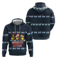 Funny Duck Characters Christmas Quacker Quote Zip Hoodie with Navy Tree Pattern Design - Wonder Print Shop