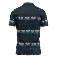 Funny Duck Characters Christmas Quacker Quote Zipper Polo Shirt with Navy Tree Pattern Design - Wonder Print Shop
