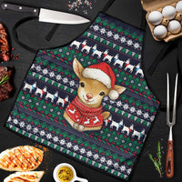 Cute Reindeer in Santa Hat Apron with Red Green Snowflake Knit Pattern Design - Wonder Print Shop