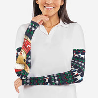 Cute Reindeer in Santa Hat Arm Sleeves with Red Green Snowflake Knit Pattern Design - Wonder Print Shop