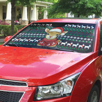 Cute Reindeer in Santa Hat Auto Sun Shade with Red Green Snowflake Knit Pattern Design - Wonder Print Shop