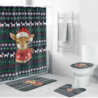 Cute Reindeer in Santa Hat Bathroom Set with Red Green Snowflake Knit Pattern Design - Wonder Print Shop