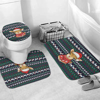 Cute Reindeer in Santa Hat Bathroom Set with Red Green Snowflake Knit Pattern Design - Wonder Print Shop