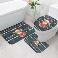 Cute Reindeer in Santa Hat Bathroom Set with Red Green Snowflake Knit Pattern Design - Wonder Print Shop