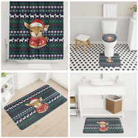 Cute Reindeer in Santa Hat Bathroom Set with Red Green Snowflake Knit Pattern Design - Wonder Print Shop