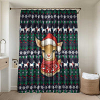 Cute Reindeer in Santa Hat Bathroom Set with Red Green Snowflake Knit Pattern Design - Wonder Print Shop