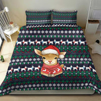 Cute Reindeer in Santa Hat Bedding Set with Red Green Snowflake Knit Pattern Design - Wonder Print Shop