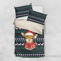 Cute Reindeer in Santa Hat Bedding Set with Red Green Snowflake Knit Pattern Design - Wonder Print Shop