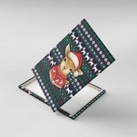 Cute Reindeer in Santa Hat Canvas Wall Art with Red Green Snowflake Knit Pattern Design - Wonder Print Shop