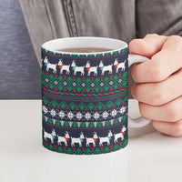 Cute Reindeer in Santa Hat Ceramic Mug with Red Green Snowflake Knit Pattern Design - Wonder Print Shop