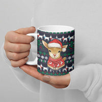 Cute Reindeer in Santa Hat Ceramic Mug with Red Green Snowflake Knit Pattern Design - Wonder Print Shop