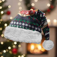Cute Reindeer in Santa Hat Christmas Santa Hat with Red Green Snowflake Knit Pattern Design - Wonder Print Shop