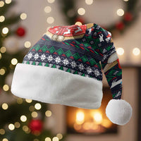 Cute Reindeer in Santa Hat Christmas Santa Hat with Red Green Snowflake Knit Pattern Design - Wonder Print Shop