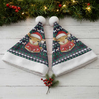 Cute Reindeer in Santa Hat Christmas Santa Hat with Red Green Snowflake Knit Pattern Design - Wonder Print Shop