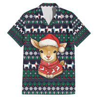 Cute Reindeer in Santa Hat Family Matching Mermaid Dress and Hawaiian Shirt with Red Green Snowflake Knit Pattern Design - Wonder Print Shop