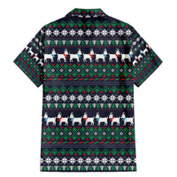 Cute Reindeer in Santa Hat Family Matching Mermaid Dress and Hawaiian Shirt with Red Green Snowflake Knit Pattern Design - Wonder Print Shop